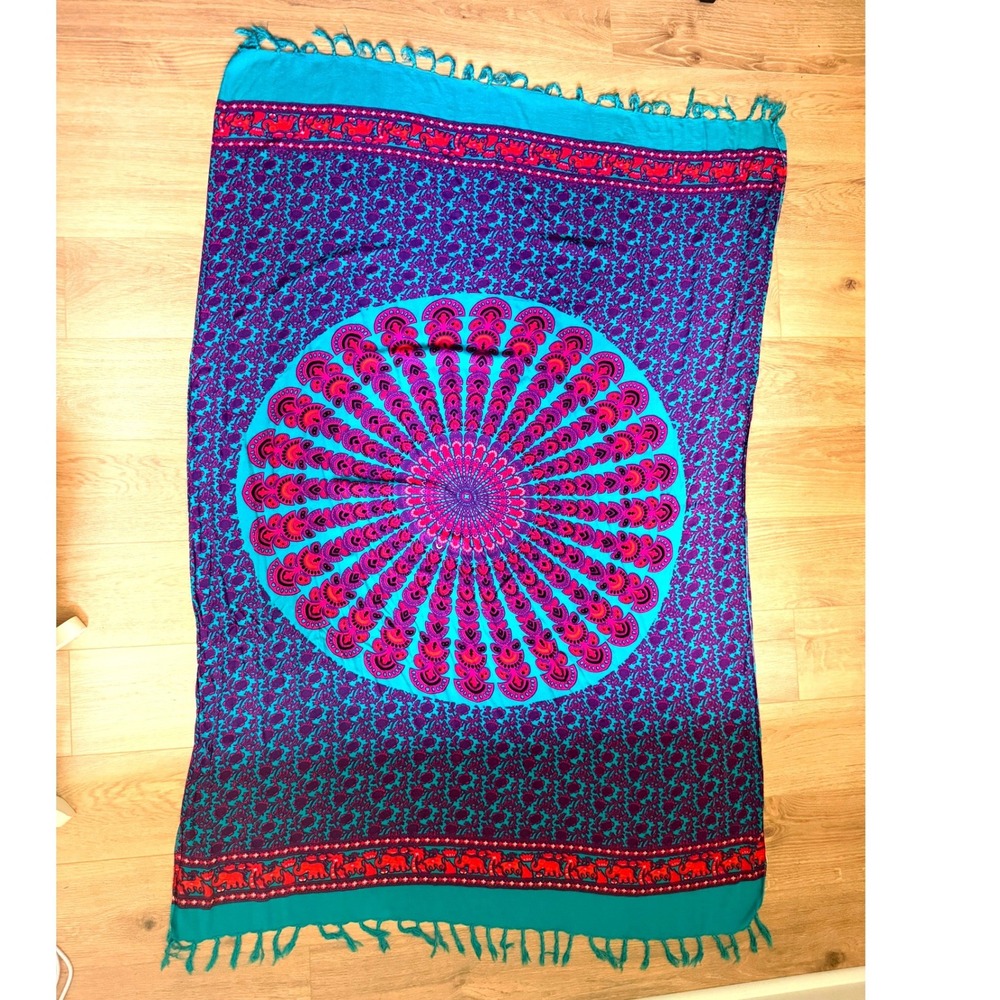 Co-Co Boho Mandala Sarong Beach Wrap Peacock Elephant Turquoise Purple 58x42